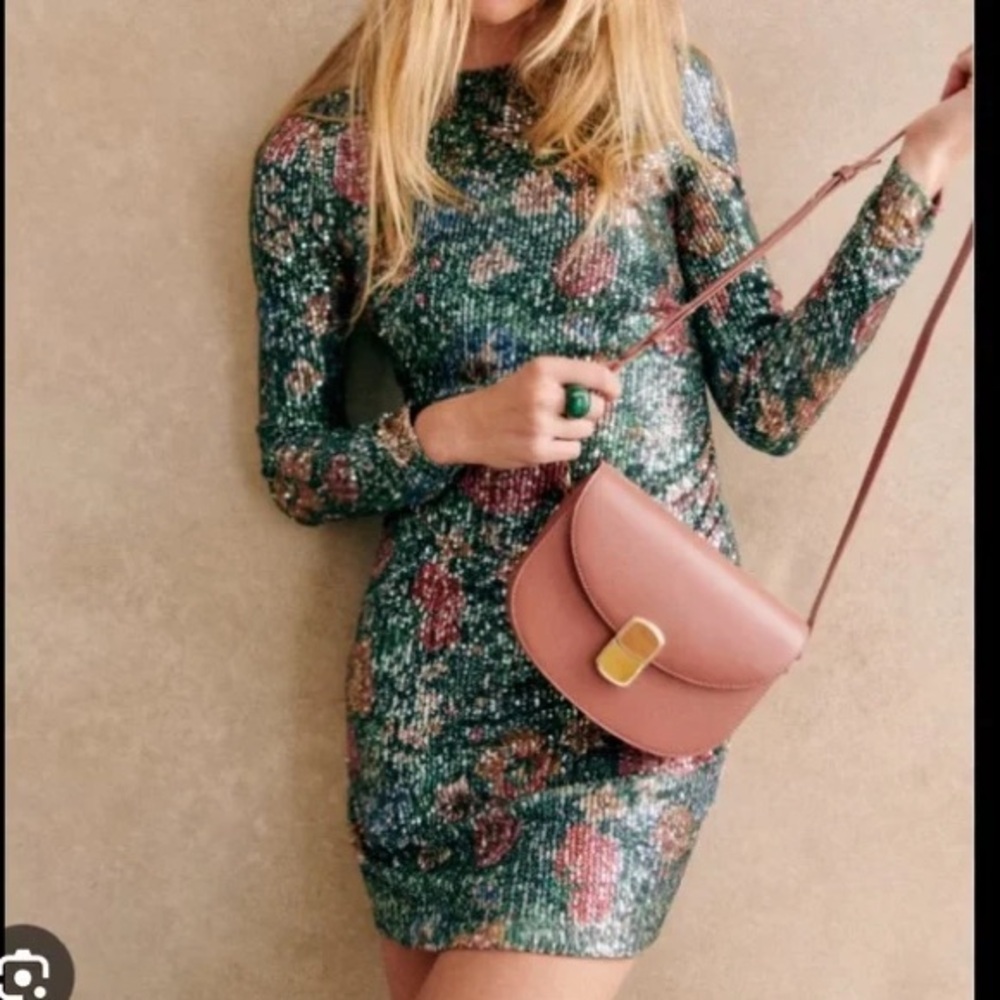 Rare Sezane Green Floral Sequin Mini Dress